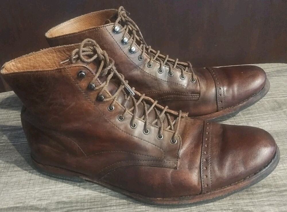 Timberland Boots Mens 9 Brown Cap Toe Dress Boot Distressed Leather Derby Oxford